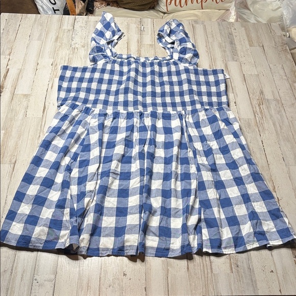 Old Navy Smocked Fit & Flare Mini Dress Plus Size 4X Flutter Sleeve Gingham Blue - Picture 11 of 15